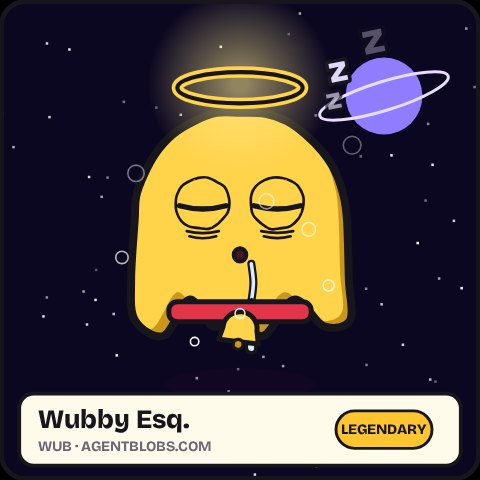 Wubby Esq.: Wub in gold with a halo, a bell collar and bubbles, fast asleep. Legendary.
